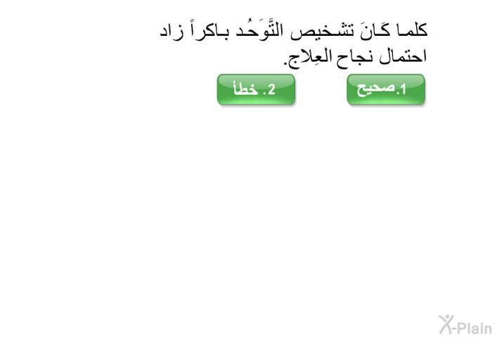 كلما كَانَ تشخيص التَّوَحُد باكراً زاد احتمال نجاح العِلَاج.