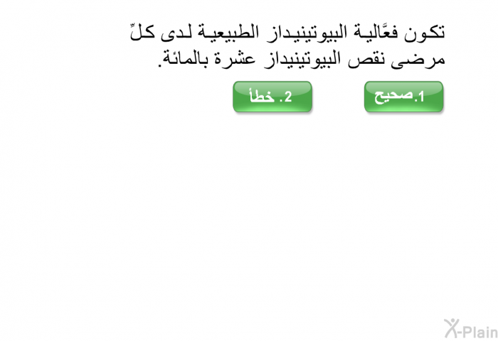 تكون فعَّالية البيوتينيداز الطبيعية لدى كلِّ مرضى نقص البيوتينيداز عشرة بالمائة.