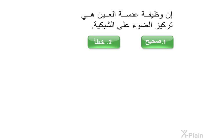 إن وظيفة عدسة العين هي تركيز الضوء على الشبكية.