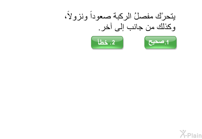 يتحرَّك مفصلُ الركبة صعوداً ونزولاً، وكذلك من جانب إلى آخر.