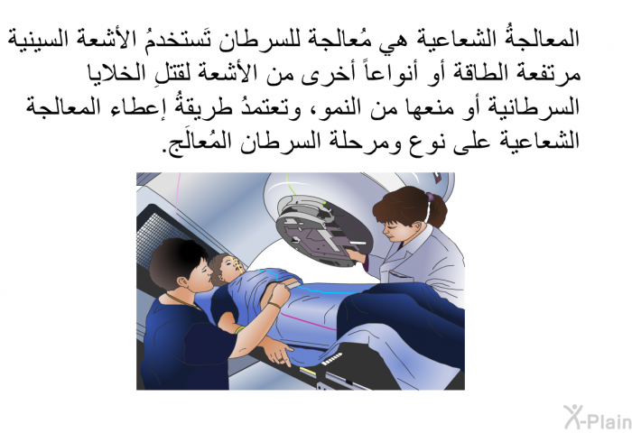 المعالجةُ الشعاعية هي مُعالجة للسرطان تَستخدمُ الأشعةَ السينية مرتفعةَ الطاقة أو أنواعاً أخرى من الأشعة لقتلِ الخلايا السرطانية أو منعها من النمو، وتعتمدُ طريقةُ إعطاء المعالجة الشعاعية على نوع ومرحلة السرطان المُعالَج.