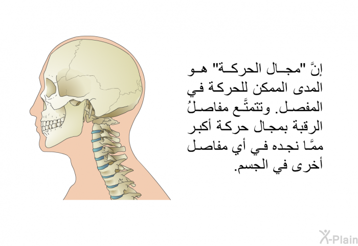 إنَّ "مجال الحركة" هو المدى الممكن للحركة في المفصل. وتتمتَّع مفاصلُ الرقبة بمجال حركة أكبر ممَّا نجده في أي مفاصل أخرى في الجسم.