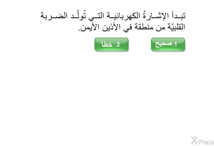 تبدأ الإشارةُ الكهربائية التي تُولِّد الضربةَ القلبيَّة من منطقة في الأذين الأيمن.