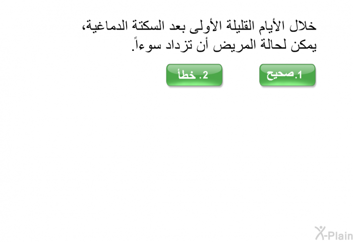 خلال الأيام القليلة الأولى بعد السكتة الدماغية، يمكن لحالة المريض أن تزداد سوءاً.