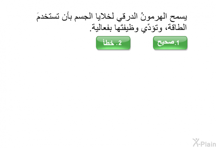 يسمح الهرمونُ الدرقي لخلايا الجسم بأن تستخدمَ الطاقة، وتؤدِّي وظيفتَها بفعالية.