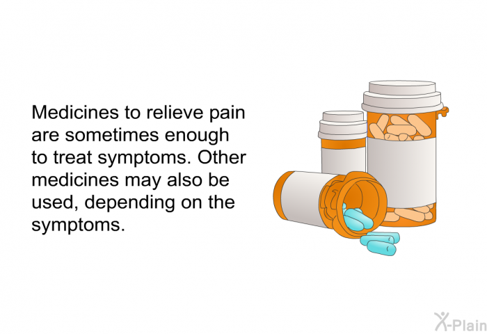 Medicines to relieve pain are sometimes enough to treat symptoms. Other medicines may also be used, depending on the symptoms.