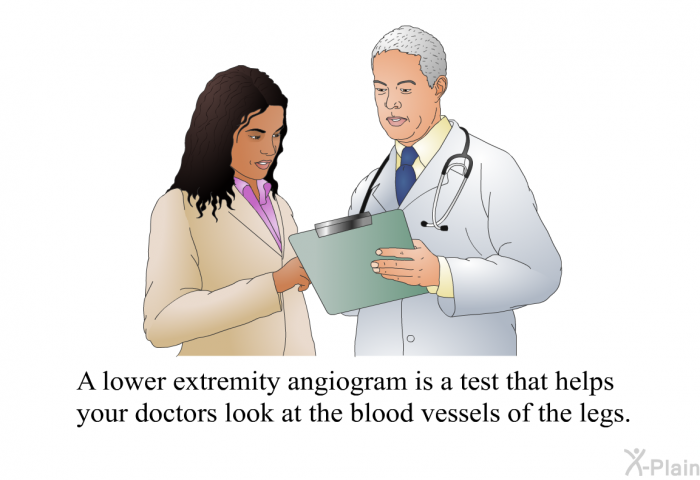 A lower extremity angiogram is a test that helps your doctors look at the blood vessels of the legs.