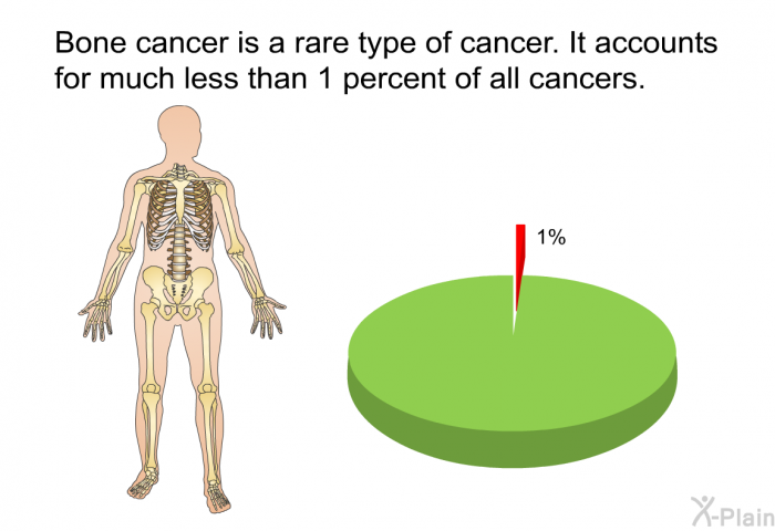 Bone cancer is a rare type of cancer. It accounts for much less than 1 percent of all cancers.
