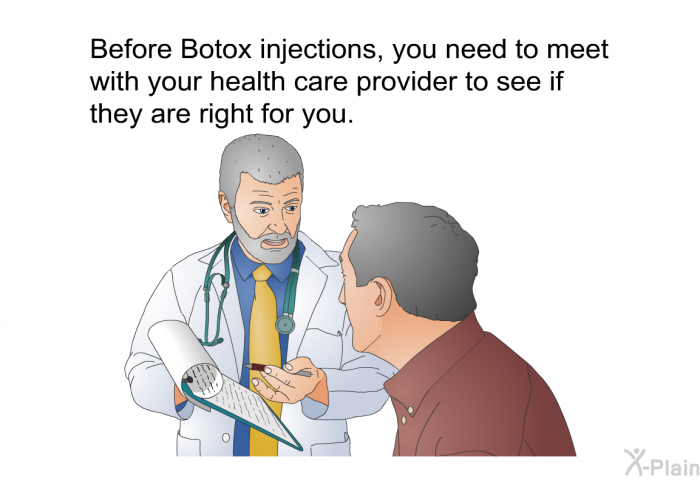 Before Botox injections, you need to meet with your health care provider to see if they are right for you.