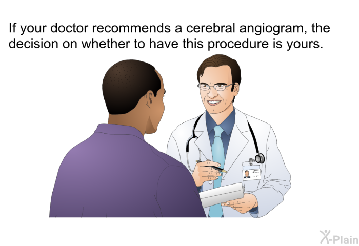 If your doctor recommends a cerebral angiogram, the decision on whether to have this procedure is yours.