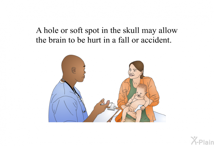A hole or soft spot in the skull may allow the brain to be hurt in a fall or accident.