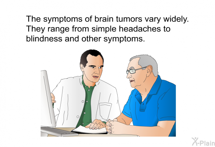 The symptoms of brain tumors vary widely. They range from simple headaches to blindness and other symptoms.