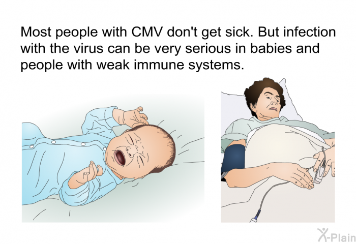 Most people with CMV don't get sick. But infection with the virus can be very serious in babies and people with weak immune systems.