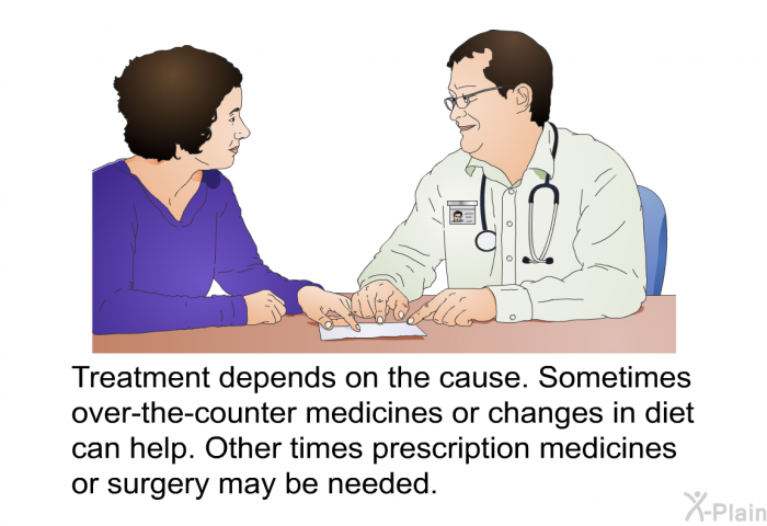 Treatment depends on the cause. Sometimes over-the-counter medicines or changes in diet can help. Other times prescription medicines or surgery may be needed.