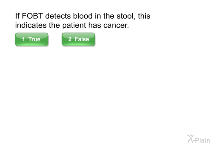 If FOBT detects blood in the stool, this indicates the patient has cancer.