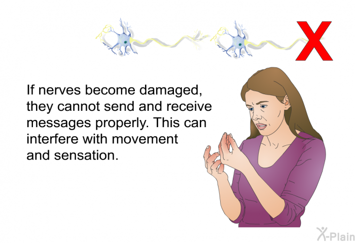 If nerves become damaged, they cannot send and receive messages properly. This can interfere with movement and sensation.