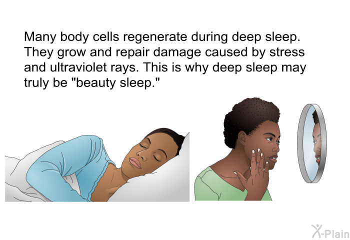 Many body cells regenerate during deep sleep. They grow and repair damage caused by stress and ultraviolet rays. This is why deep sleep may truly be "beauty sleep."