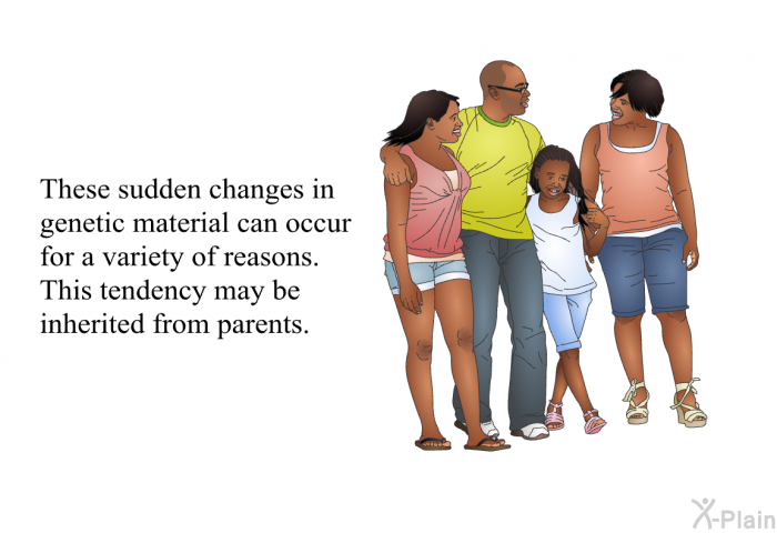 These sudden changes in genetic material can occur for a variety of reasons. This tendency may be inherited from parents.