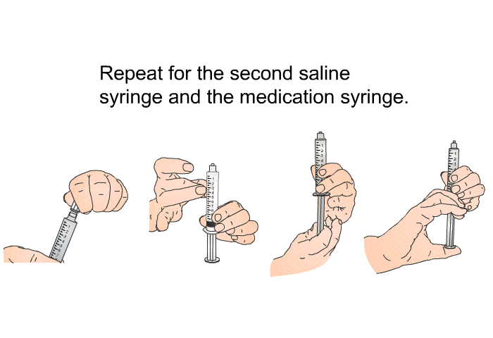 Repeat for the second saline syringe and the medication syringe.