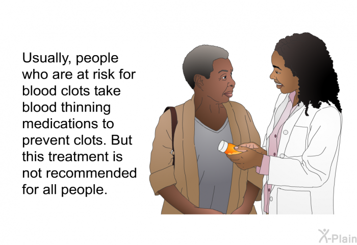 Usually, people who are at risk for blood clots take blood thinning medications to prevent clots. But this treatment is not recommended for all people.