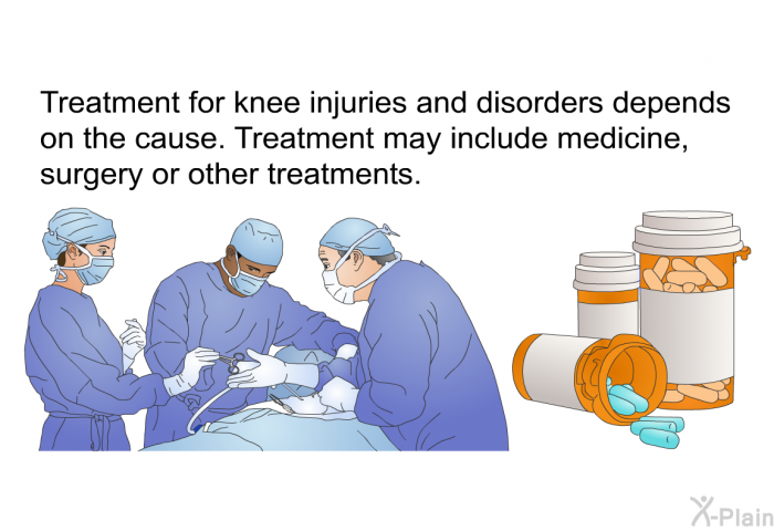 Treatment for knee injuries and disorders depends on the cause. Treatment may include medicine, surgery or other treatments.