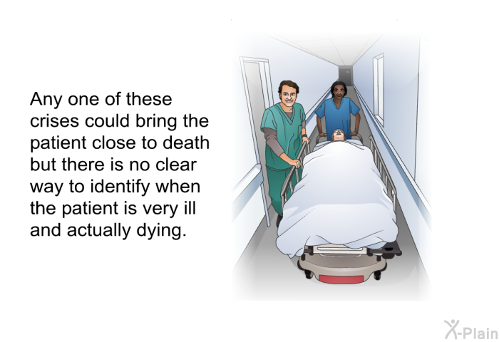 Any one of these crises could bring the patient close to death but there is no clear way to identify when the patient is very ill and actually dying.