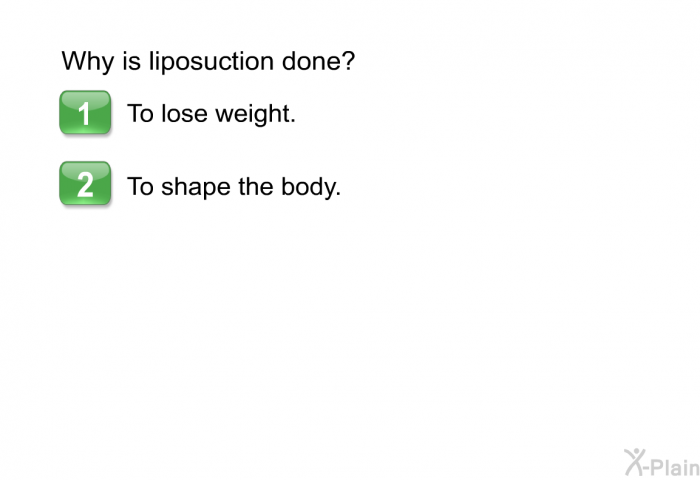 Why is liposuction done?  To lose weight. To shape the body.