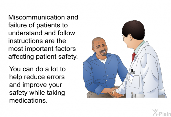 Miscommunication and failure of patients to understand and follow instructions are the most important factors affecting patient safety. You can do a lot to help reduce errors and improve your safety while taking medications.