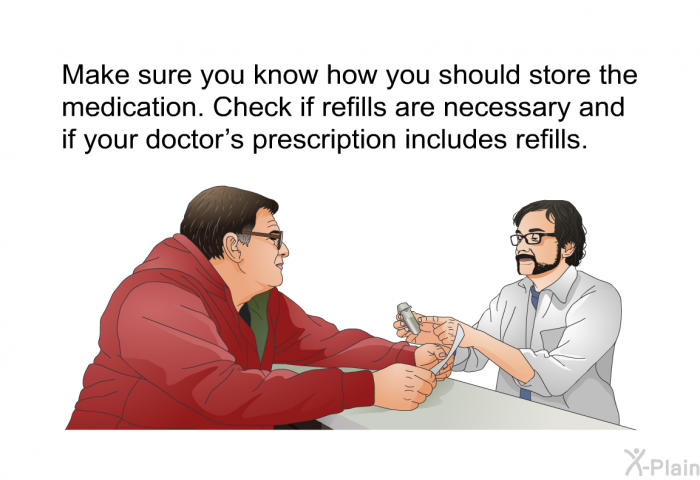 Make sure you know how you should store the medication. Check if refills are necessary and if your doctor's prescription includes refills.