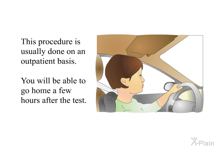 This procedure is usually done on an outpatient basis. You will be able to go home a few hours after the test.