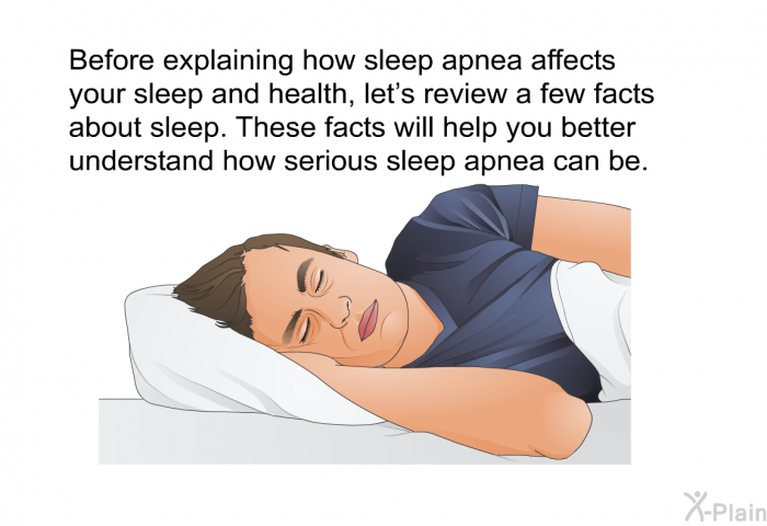 Before explaining how sleep apnea affects your sleep and health, let's review a few facts about sleep. These facts will help you better understand how serious sleep apnea can be.