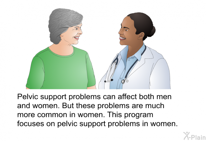 Pelvic support problems can affect both men and women. But these problems are much more common in women. This program focuses on pelvic support problems in women.