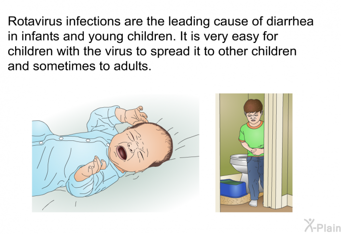 Rotavirus infections are the leading cause of diarrhea in infants and young children. It is very easy for children with the virus to spread it to other children and sometimes to adults.