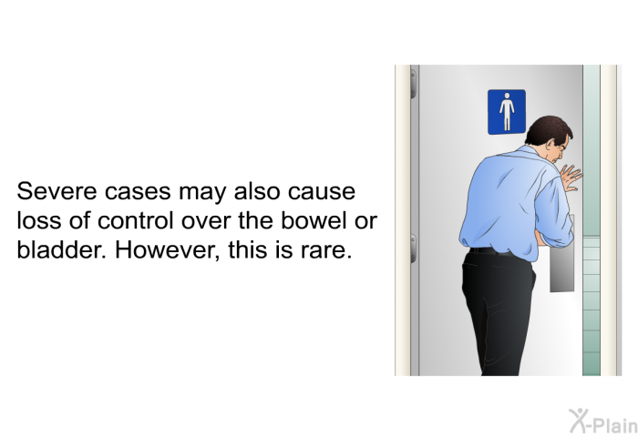 Severe cases may also cause loss of control over the bowel or bladder. However, this is rare.