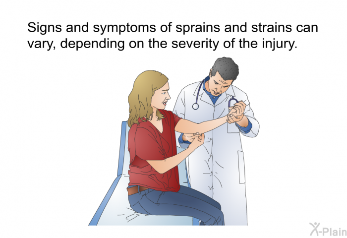 Signs and symptoms of sprains and strains can vary, depending on the severity of the injury.