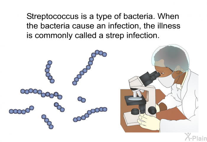 Streptococcus is a type of bacteria. When the bacteria cause an infection, the illness is commonly called a strep infection.