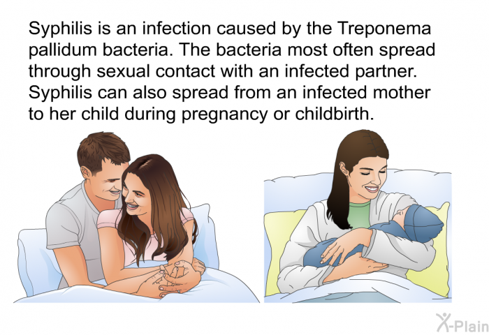 Syphilis is an infection caused by the Treponema pallidum bacteria. The bacteria most often spread through sexual contact with an infected partner. Syphilis can also spread from an infected mother to her child during pregnancy or childbirth.