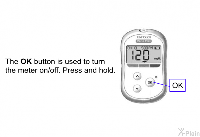 The <B>OK </B>button is used to turn the meter on/off. Press and hold.