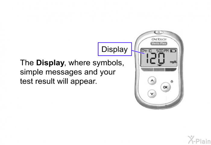 The <B>Display</B>, where symbols, simple messages and your test result will appear.