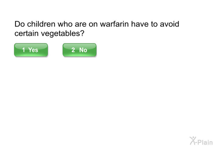 Do children who are on warfarin have to avoid certain vegetables?