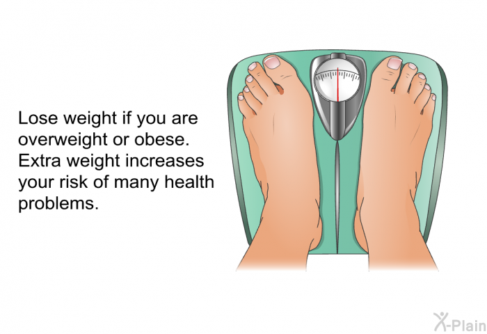 Lose weight if you are overweight or obese. Extra weight increases your risk of many health problems.