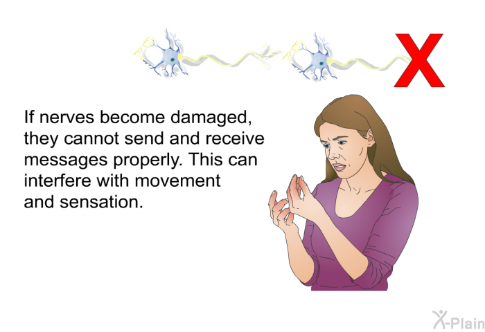 If nerves become damaged, they cannot send and receive messages properly. This can interfere with movement and sensation.