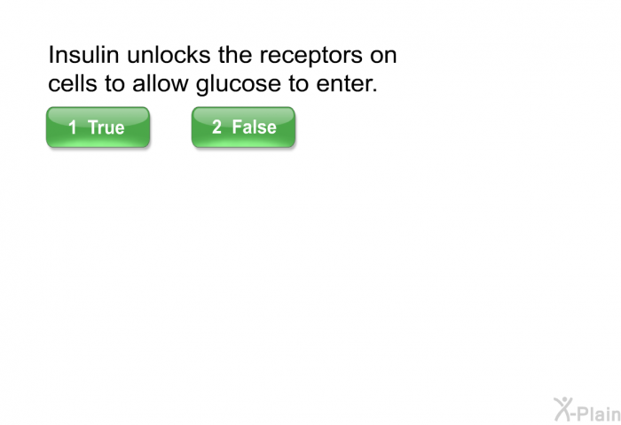 Insulin unlocks the receptors on cells to allow glucose to enter.