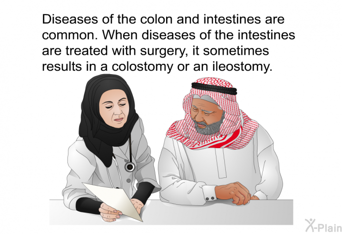 Diseases of the colon and intestines are common. When diseases of the intestines are treated with surgery, it sometimes results in a colostomy or an ileostomy.