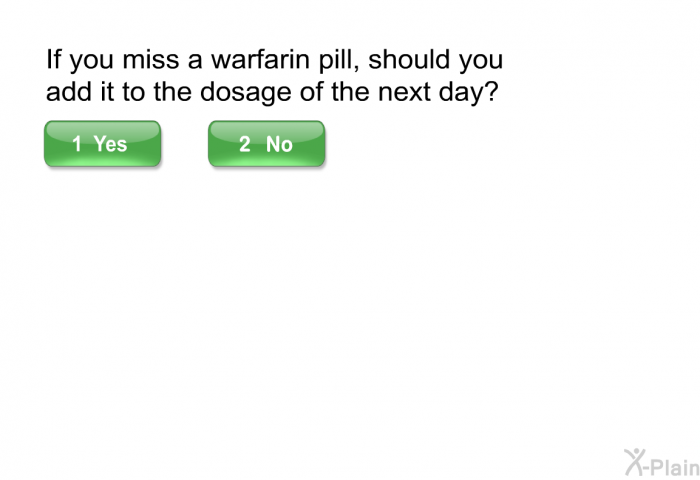 If you miss a warfarin pill, should you add it to the dosage of the next day?