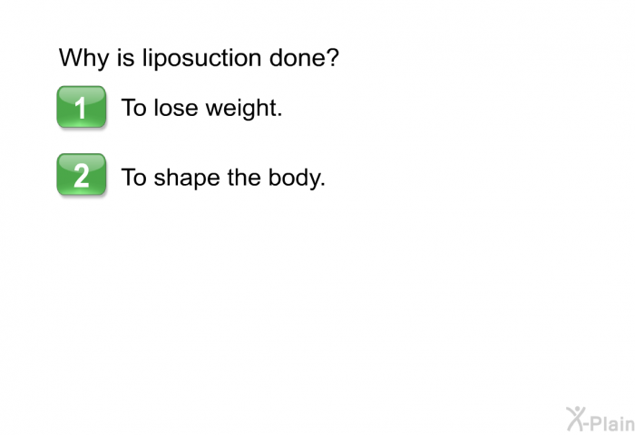 Why is liposuction done?  To lose weight. To shape the body.