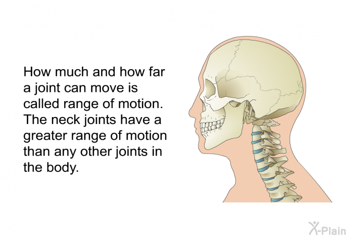 How much and how far a joint can move is called range of motion. The neck joints have a greater range of motion than any other joints in the body.