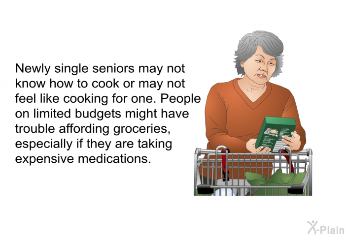 Newly single seniors may not know how to cook or may not feel like cooking for one. People on limited budgets might have trouble affording groceries, especially if they are taking expensive medications.