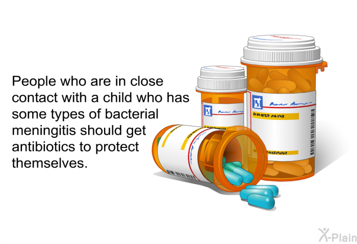 People who are in close contact with a child who has some types of bacterial meningitis should get antibiotics to protect themselves.