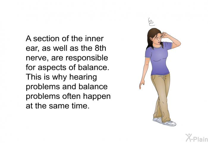 A section of the inner ear, as well as the 8th nerve, are responsible for aspects of balance. This is why hearing problems and balance problems often happen at the same time.